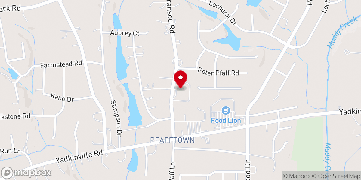 Map showing location of Pfafftown Christian Church