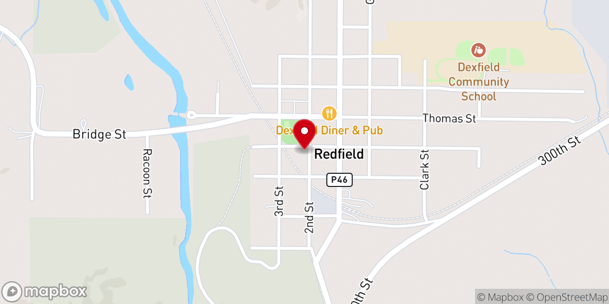 Map showing location of Redfield United Methodists Church