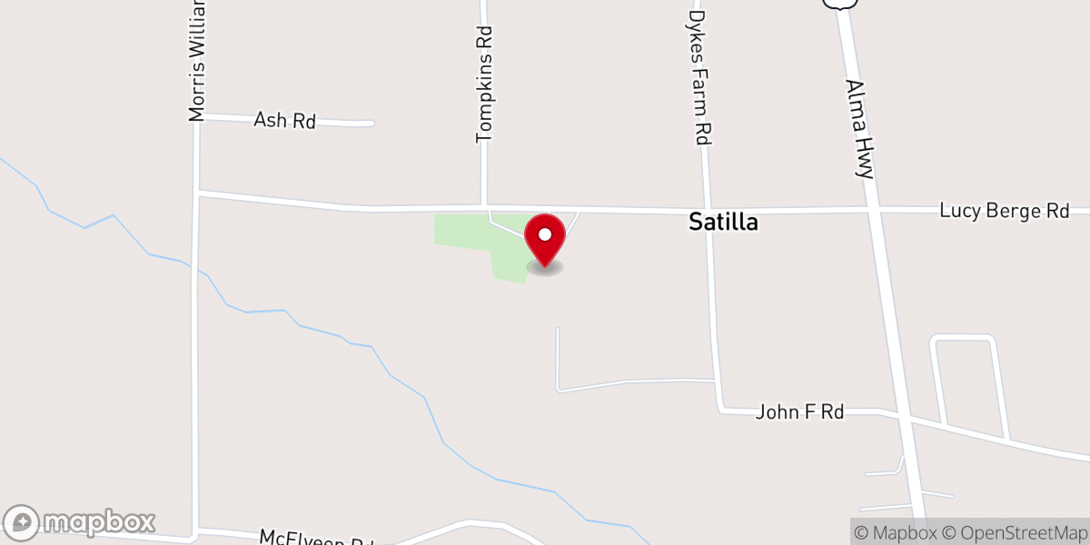 Map showing location of Satilla Church