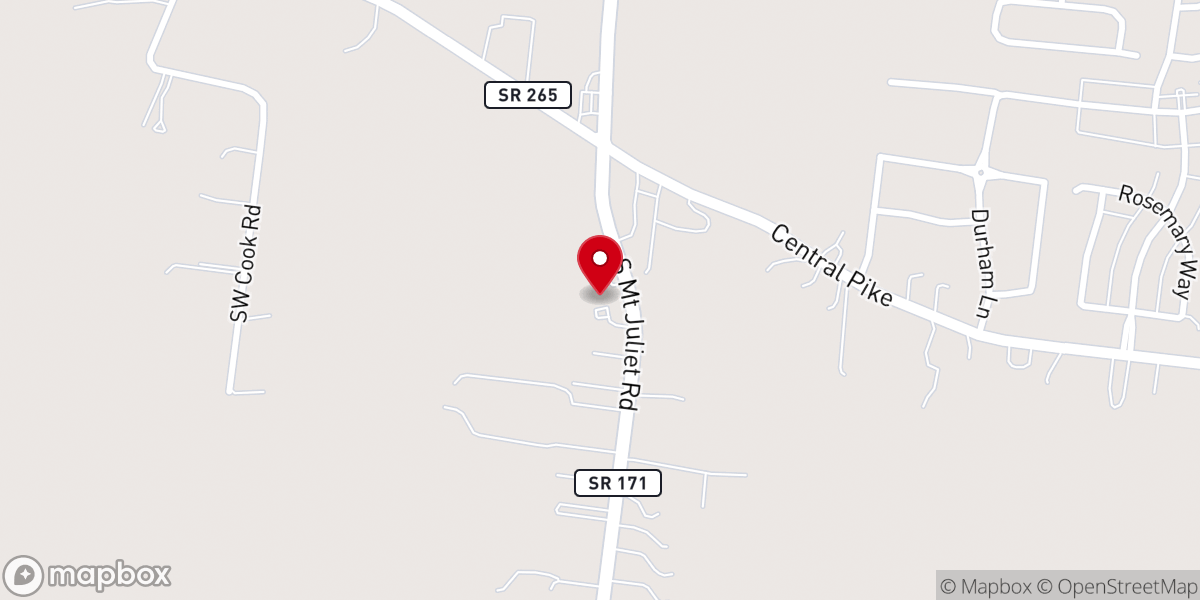 Map showing location of Mt Juliet Missionary Baptist