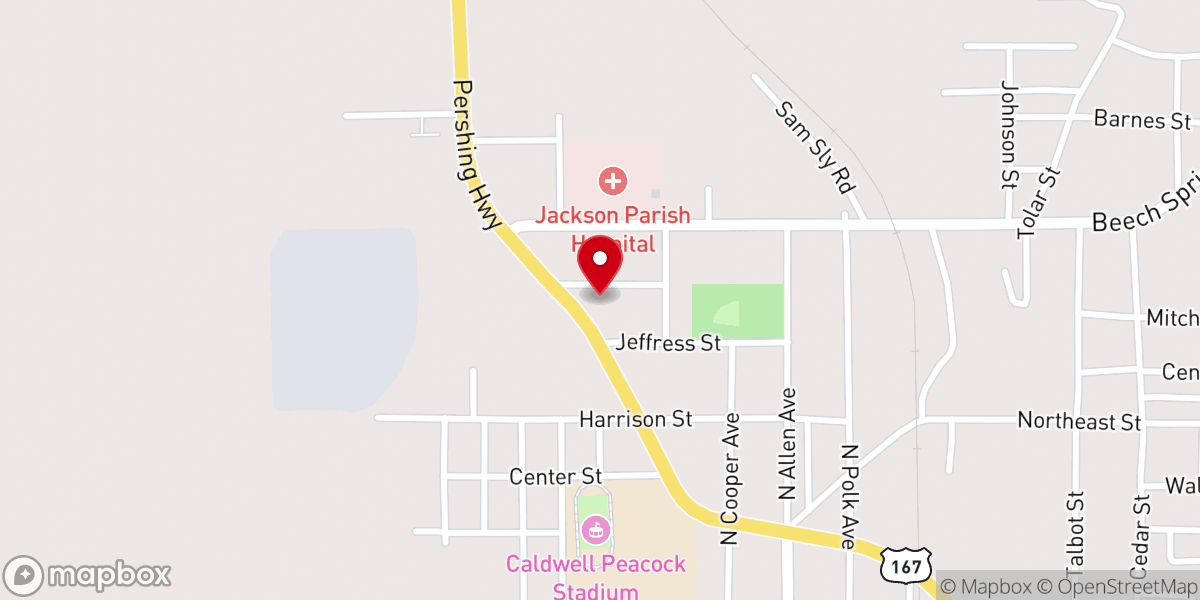 Map showing location of Louisiana Office of Motor Vehicles