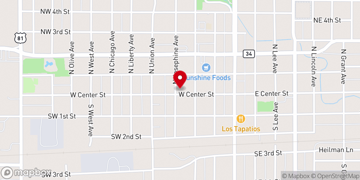 Map showing location of West Center Baptist Church