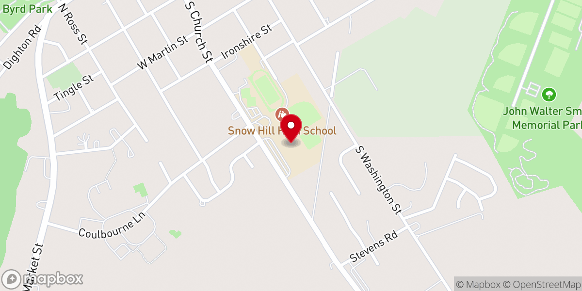 Map showing location of Snow Hill High School