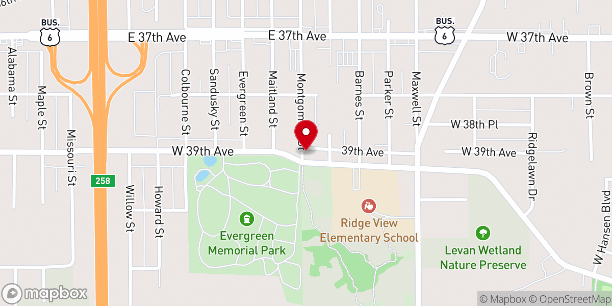 Map showing location of Evergreen Memorial Baptist Church