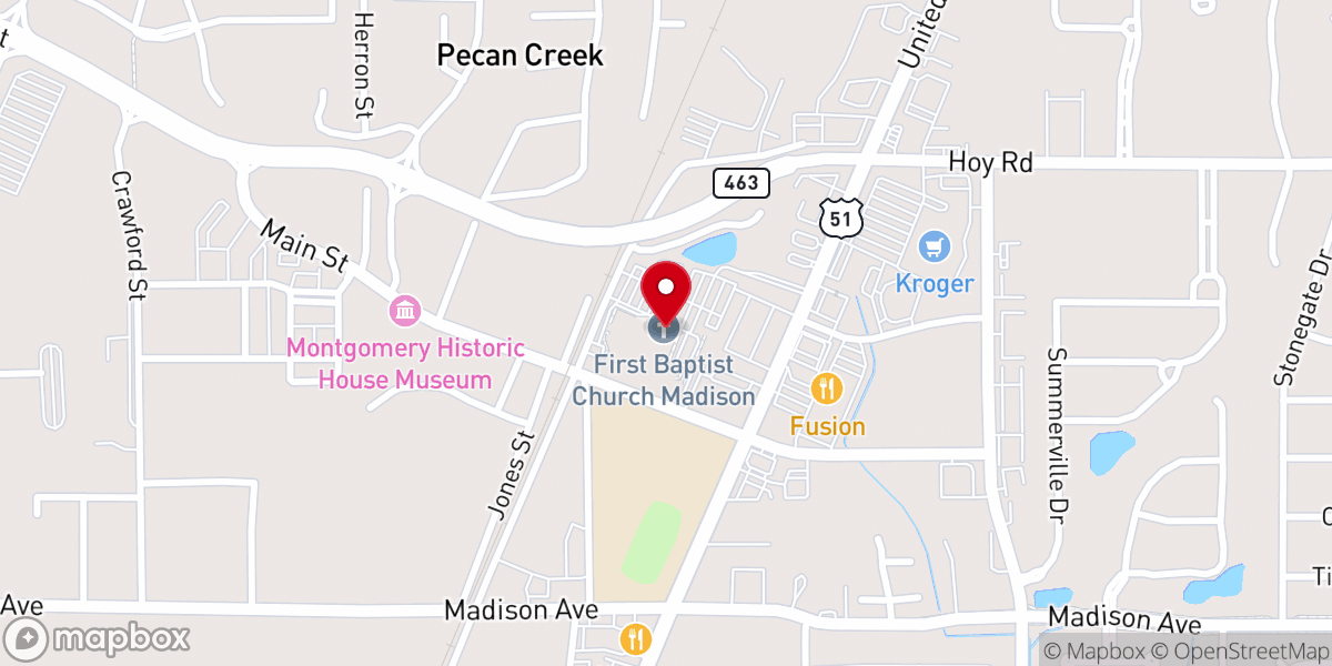 Map showing location of First Baptist Church Madison