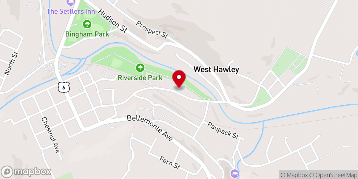 Map showing location of First Presbyterian Church of Hawley