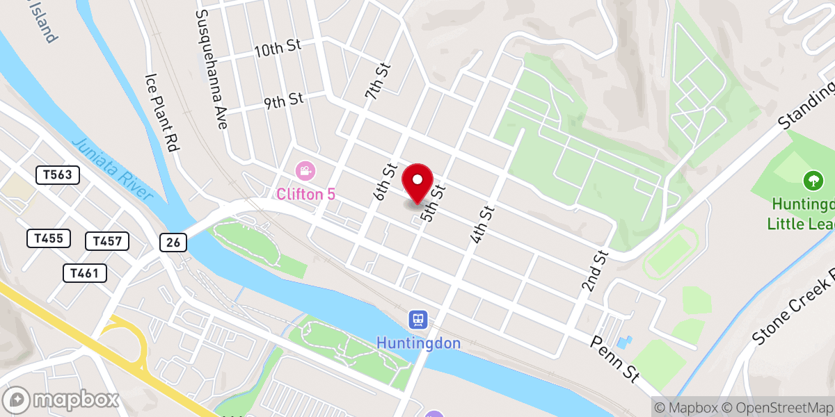 Map showing location of Huntingdon Presbyterian Church