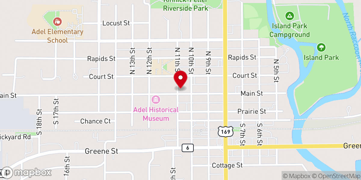 Map showing location of Raccoon Valley Bank Community House