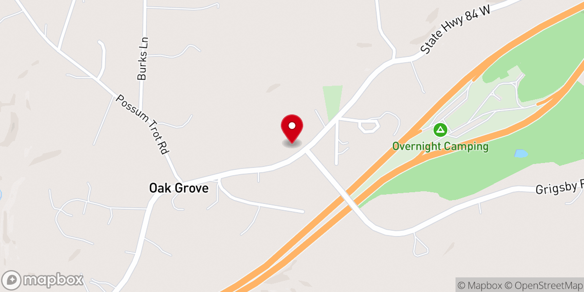 Map showing location of Oak Grove Assembly of God Church
