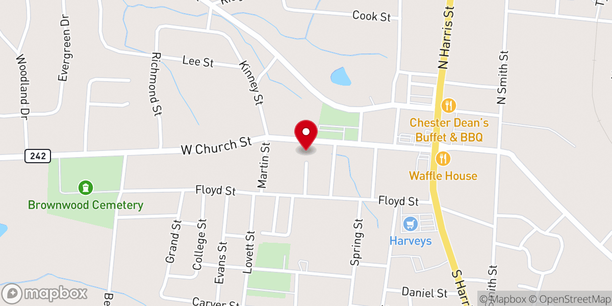 Map showing location of Springfield Baptist Church
