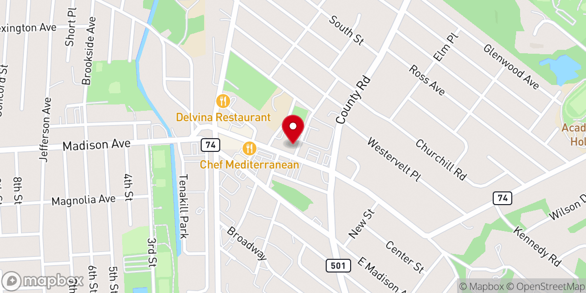 Map showing location of Cresskill Congregational Church
