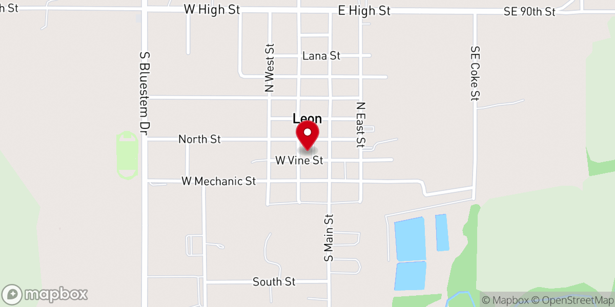 Map showing location of Leon United Methodist Church