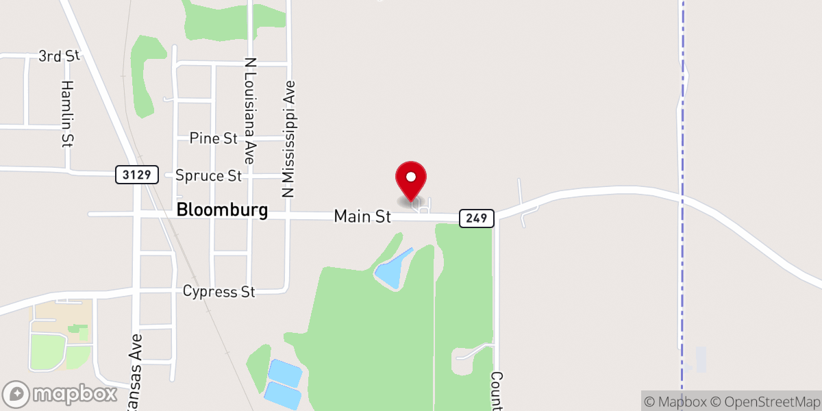 Map showing location of First Baptist Church-Bloomburg