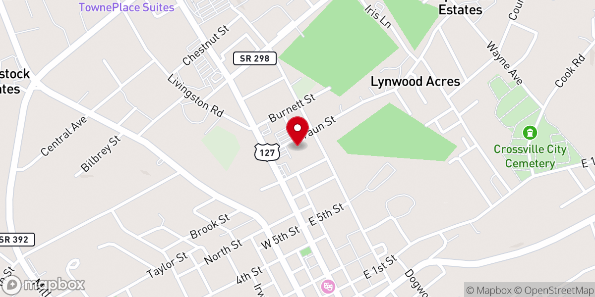 Map showing location of Crossville First Methodist Church