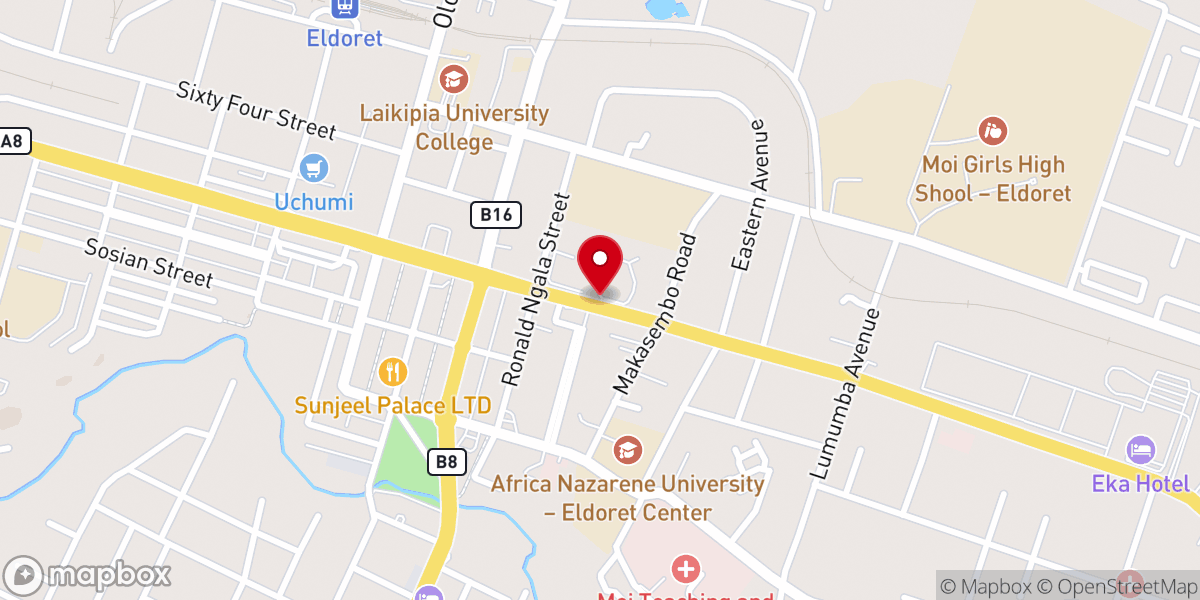 Map showing location of Sacred Heart of Jesus Cathedral, Eldoret