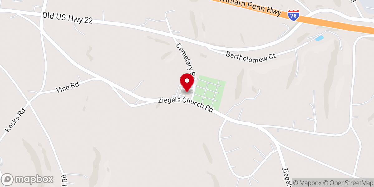 Map showing location of Ziegel's Union Church