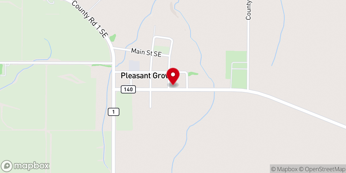 Map showing location of Pleasant Grove Church of Christ