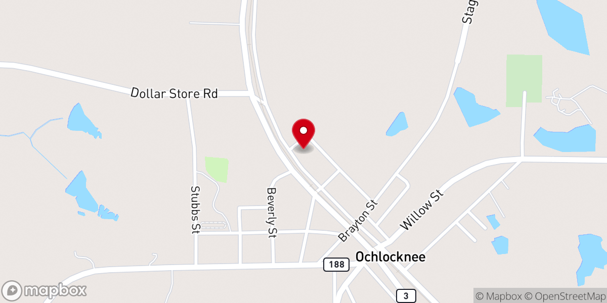 Map showing location of Ochlocknee Baptist Church