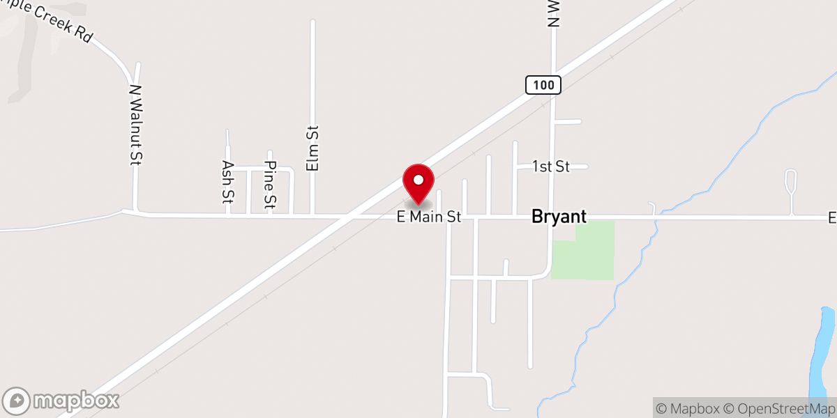 Map showing location of Bryant Village Hall