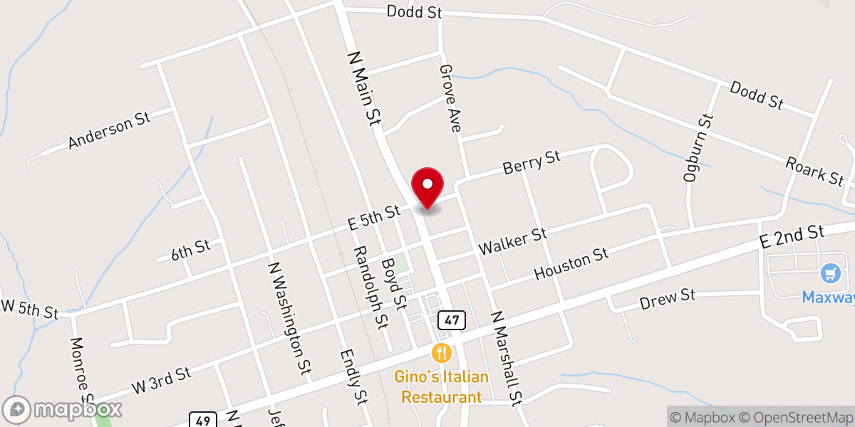 Map showing location of Chase City Town Hall