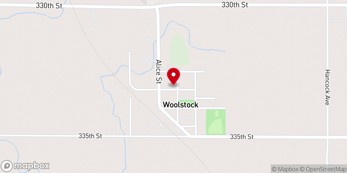 Map showing location of Woolstock United Methodist Church