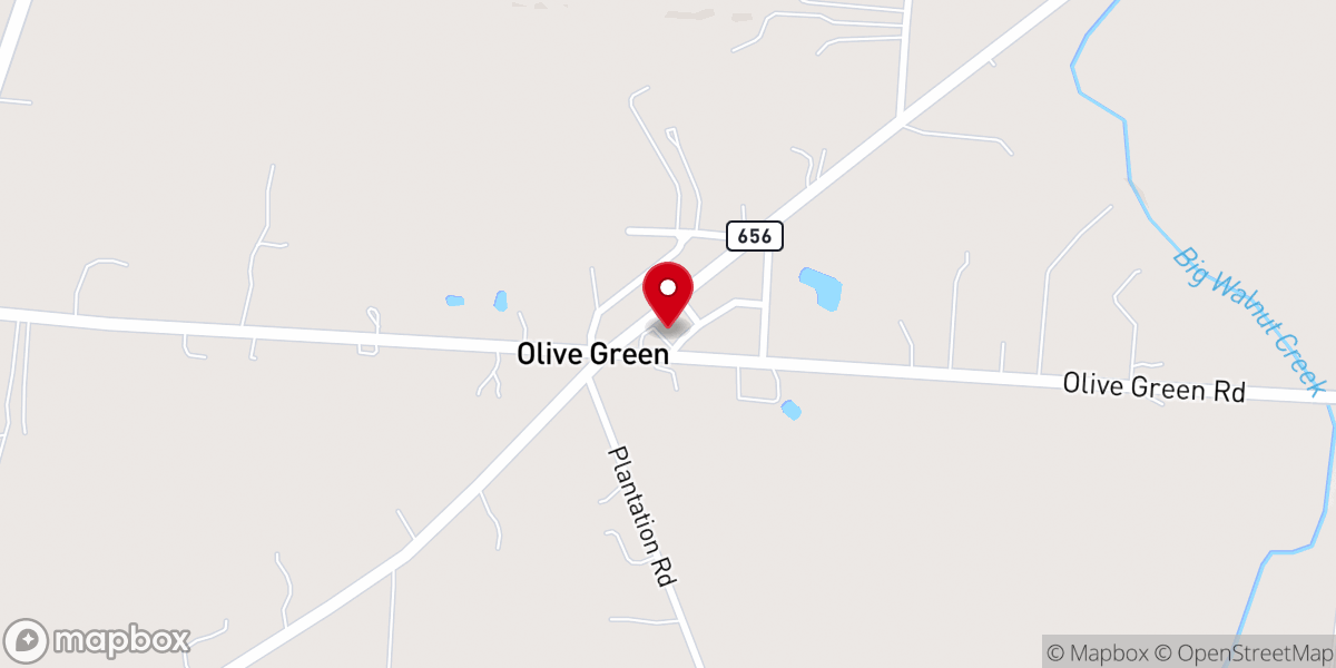 Map showing location of Olive Green Church of Christ