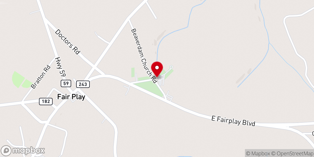 Map showing location of Beaverdam Baptist Church