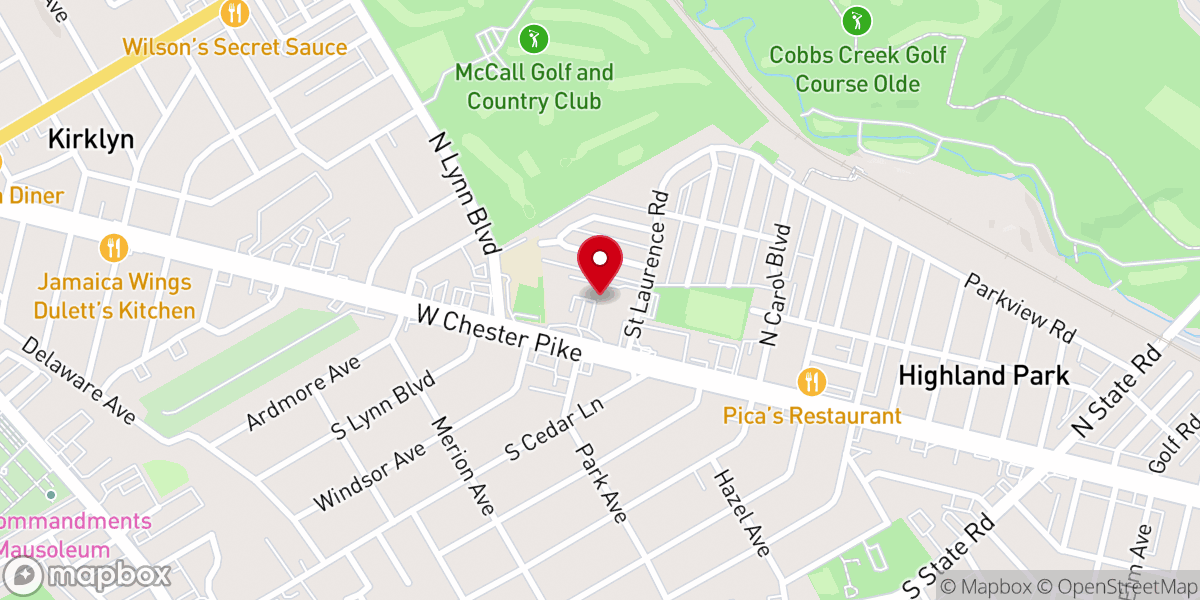 Map showing location of Saint Laurence Roman Catholic Church