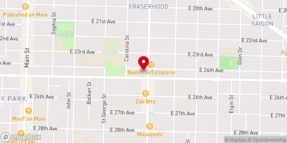 Map showing location of Tenth Church East Van