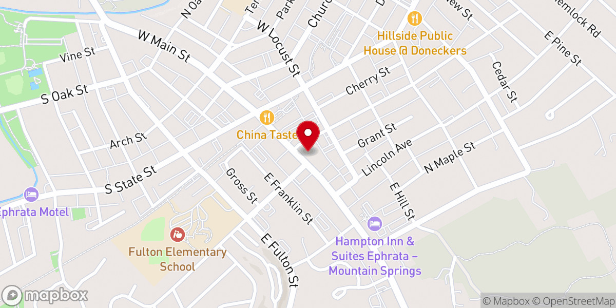 Map showing location of Ephrata New Covenant Church of God