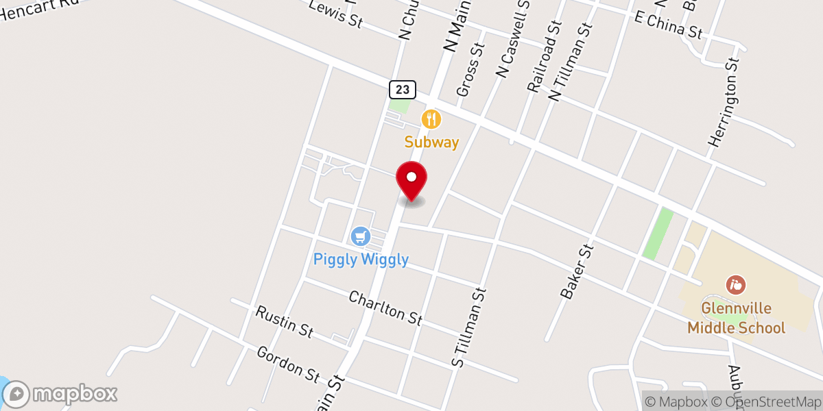 Map showing location of Glennville Free Will Baptist