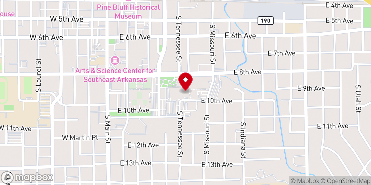 Map showing location of Pine Bluff Convention Center