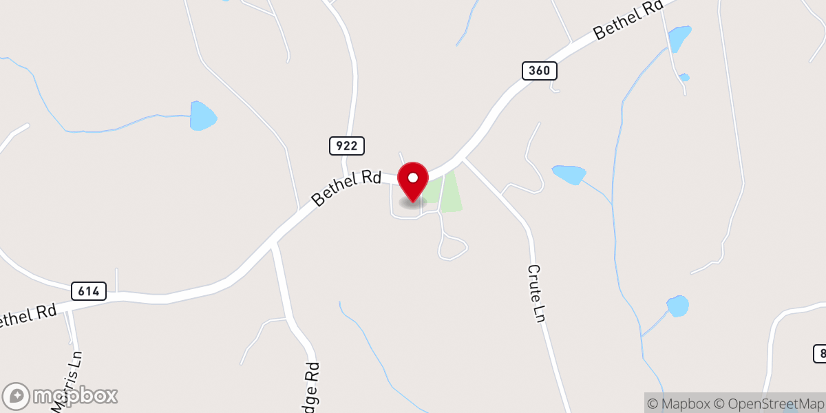 Map showing location of Bethel Baptist Church
