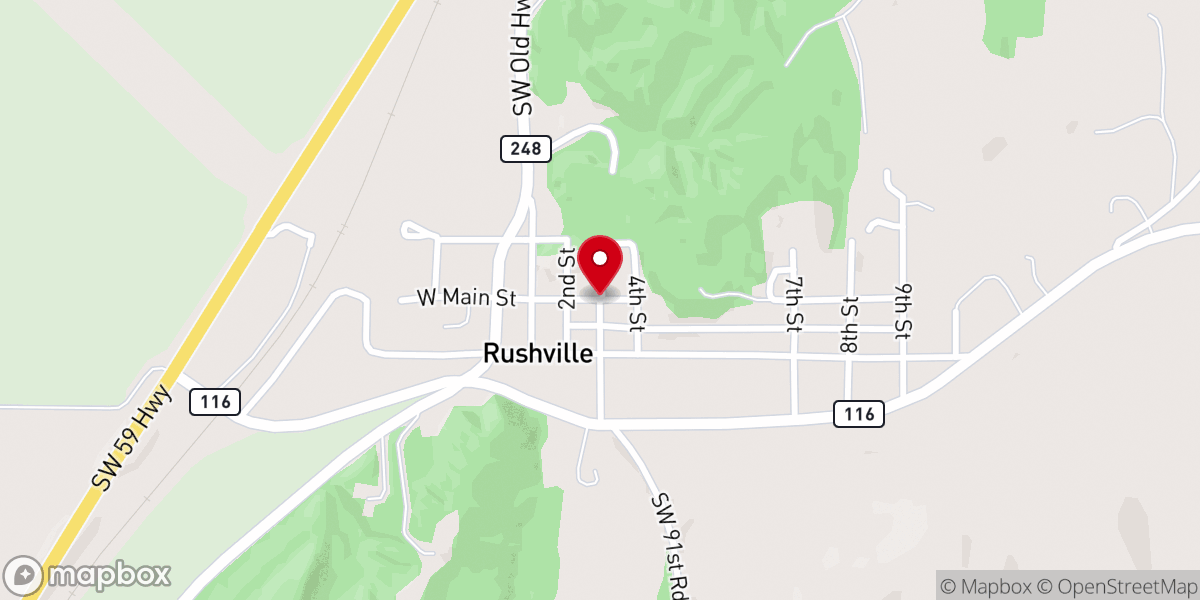 Map showing location of Rushville Christian Church