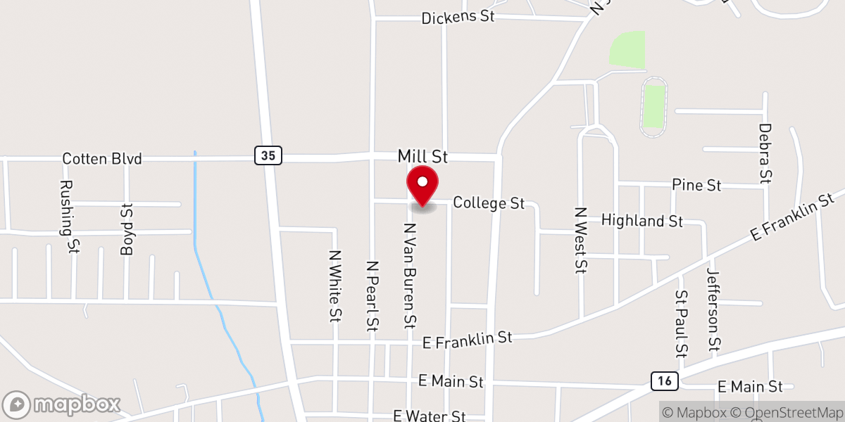Map showing location of First Baptist Carthage