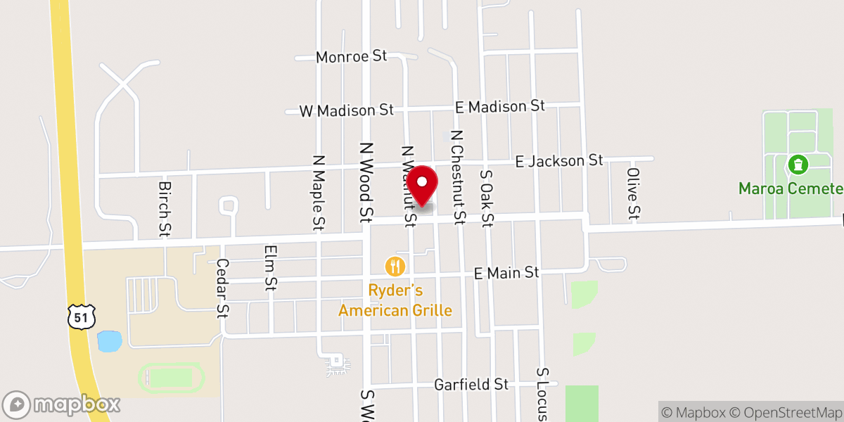 Map showing location of Maroa United Methodist Church