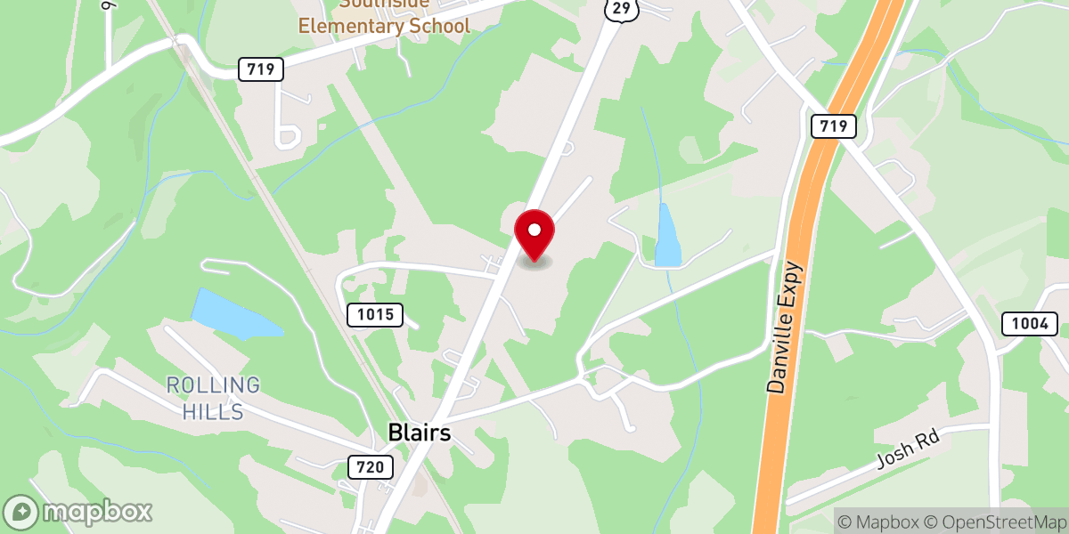 Map showing location of Blairs Baptist Church