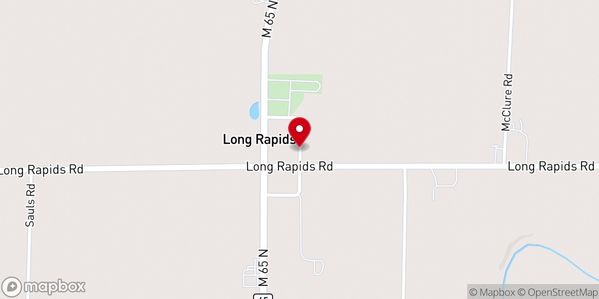 Map showing location of Long Rapids Congregational Church