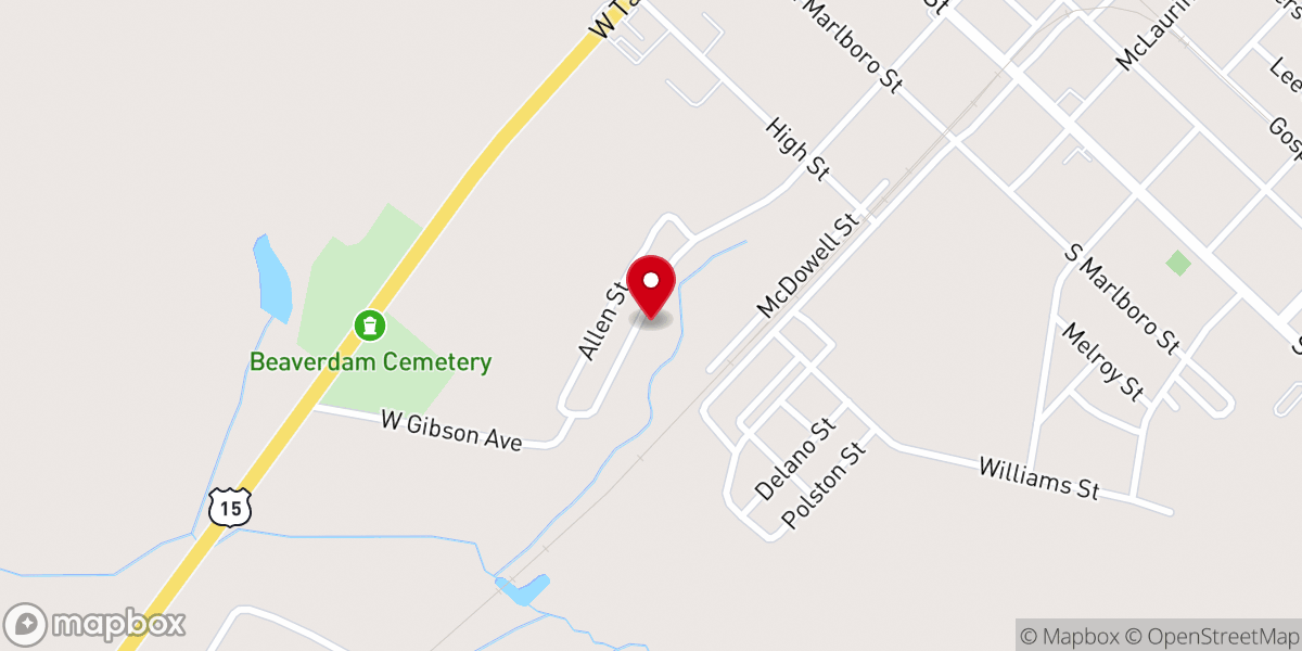 Map showing location of Beaver Dam Baptist Church