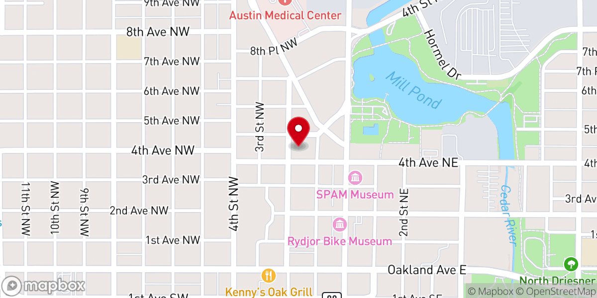 Map showing location of Hormel Historic Home