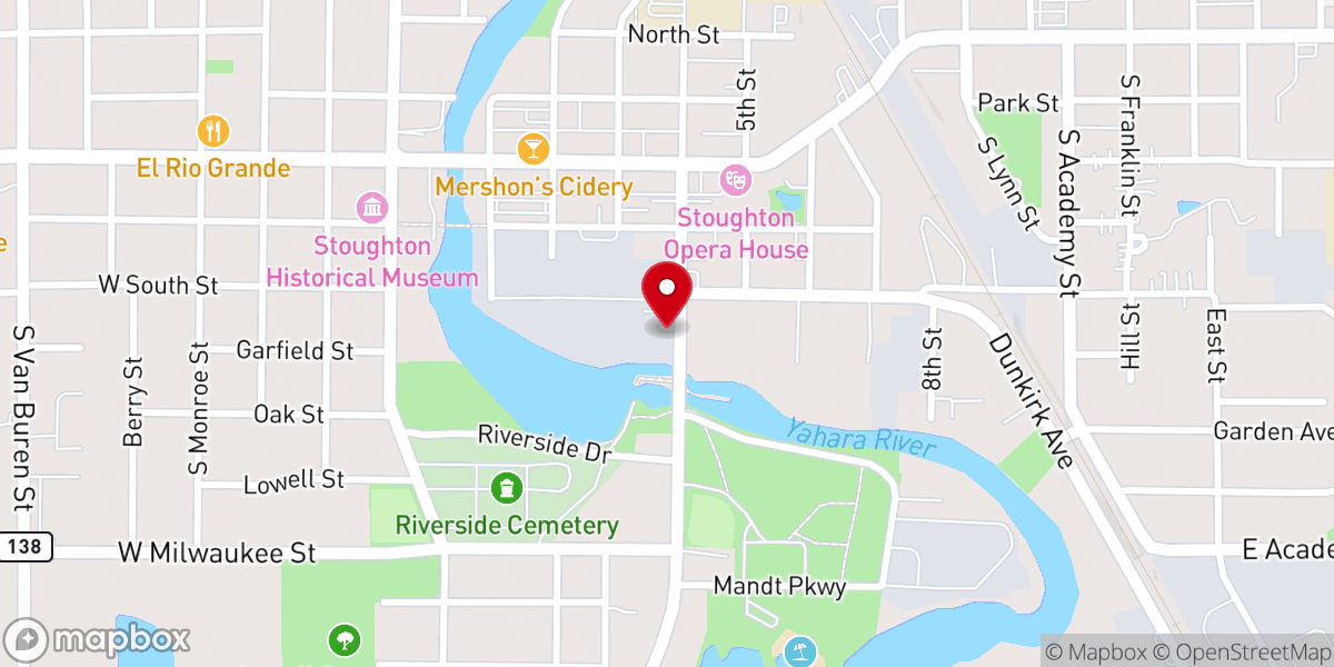 Map showing location of City of Stoughton Food Pantry