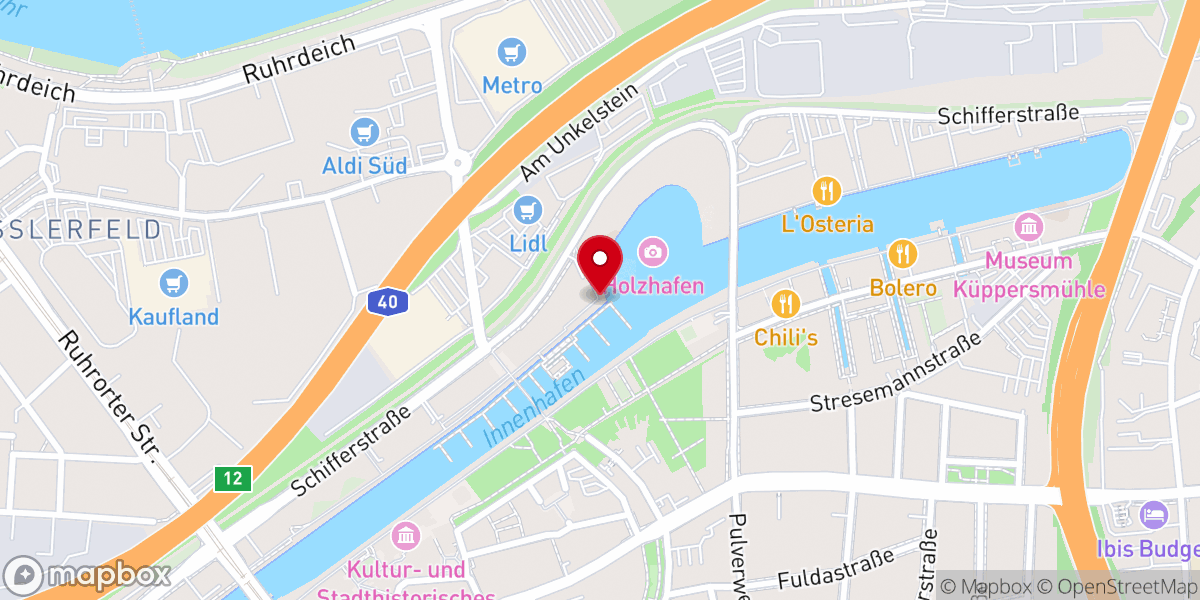 Map showing location of Innenhafen Duisburg