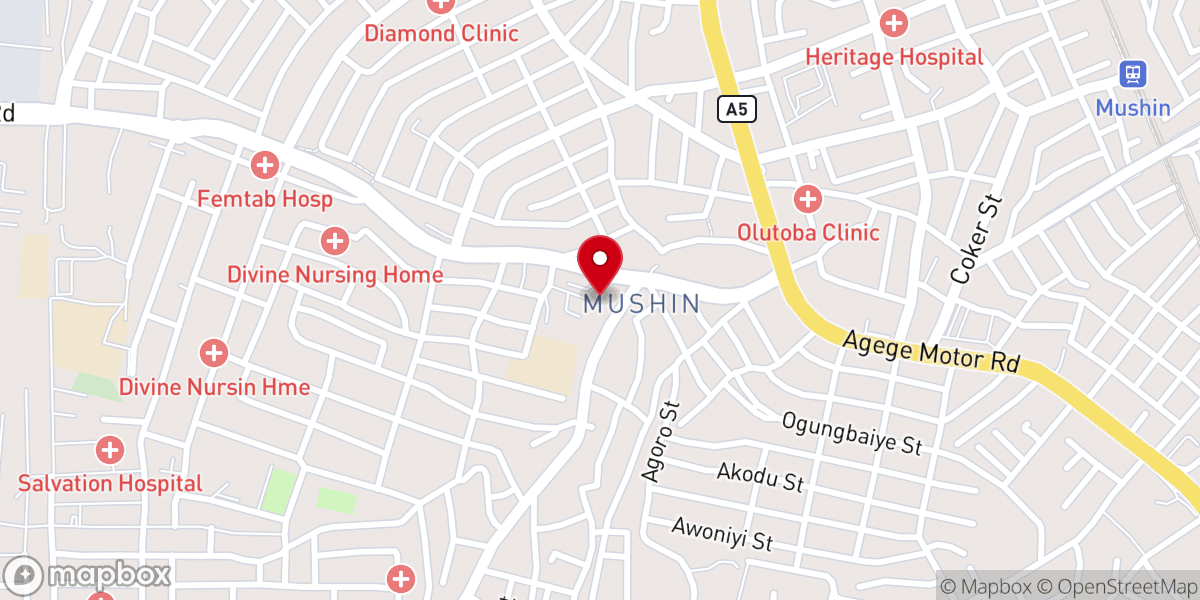 Map showing location of RCCG KING OF GLORY COURT MUSHIN