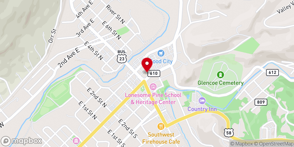 Map showing location of Moon Dog Brick Oven Pizza - Big Stone Gap, Va