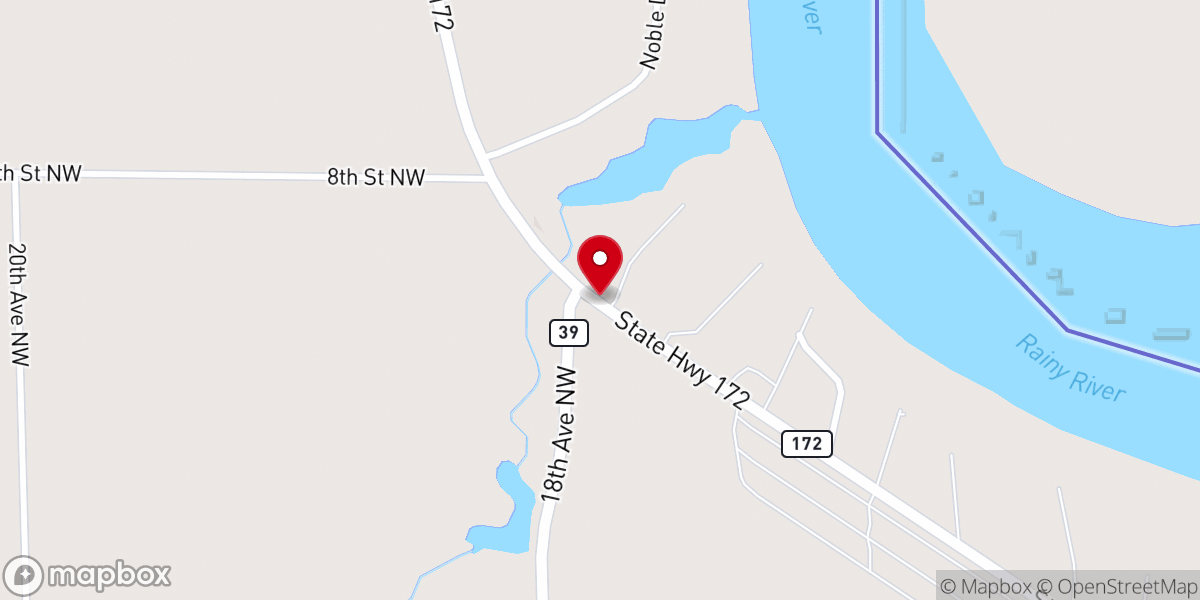 Map showing location of Baudette First Baptist Church