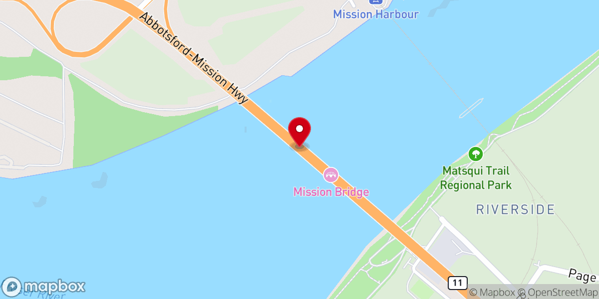 Map showing location of Mission Abbotsford Bridge