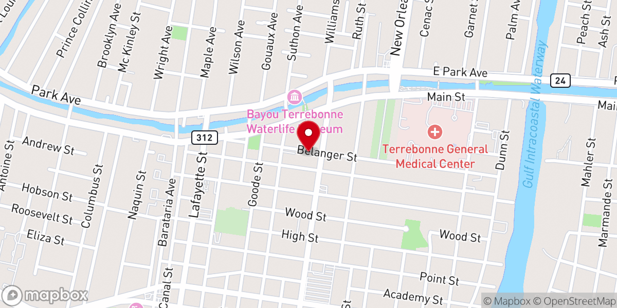 Map showing location of Terrebonne Fine Arts Guild