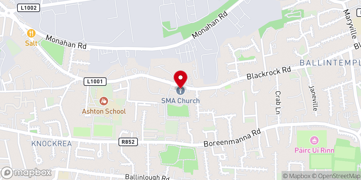 Map showing location of St Josephs SMA Church, Blackrock