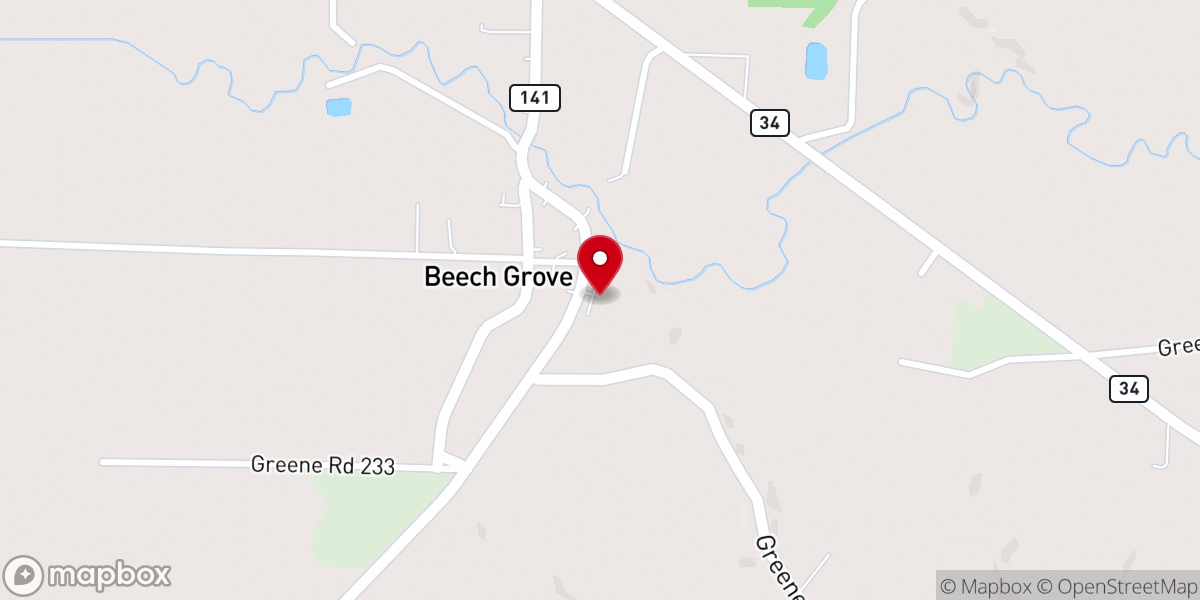 Map showing location of Beech Grove Baptist Church
