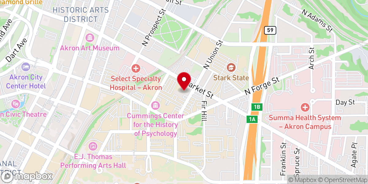 Map showing location of First Congregational Church of Akron